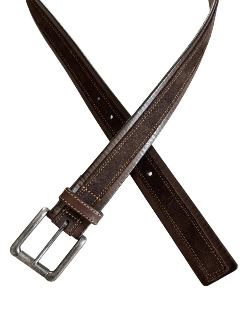 JOHNSTON & MURPHY Stitched Suede Overlay Brown Leather Belt MEN'S 38